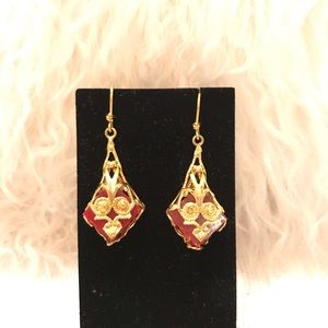 Red golden earrings